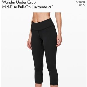 Lulu lemon Wunder Under Black Crop Leggings